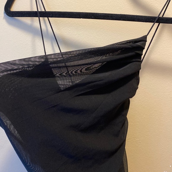 ✨BRAND NEW✨ GARAGE BLACK MESH RUCHED CAMI FITTED DRESS WITH THIN ELASTIC STRAPS - Picture 8 of 9